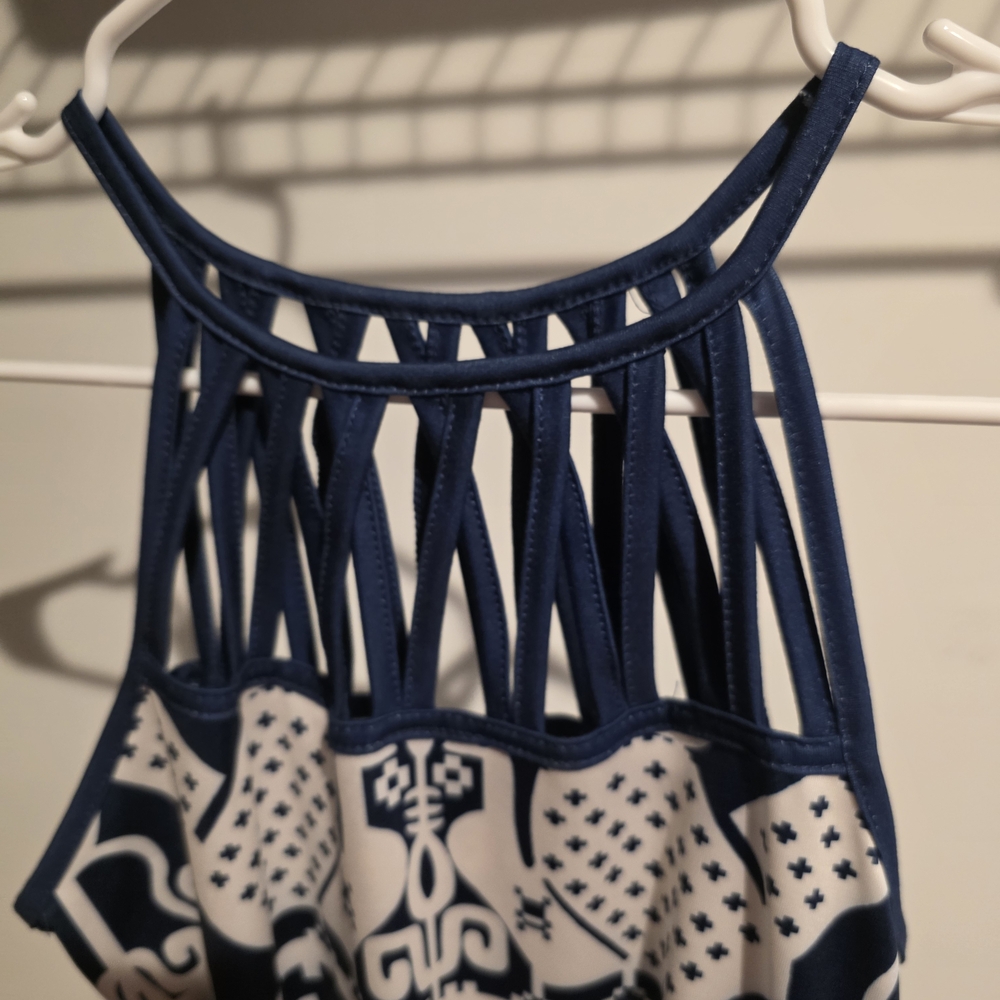 NWOT - SHEIN Navy and White Patterned Dress - Picture 2 of 4